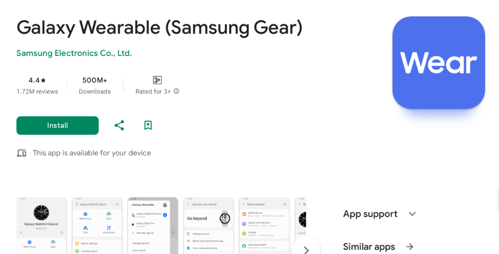 Samsung Galaxy Wearable app